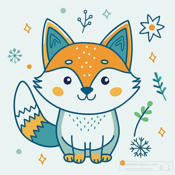 adorable fox with a happy expression is surrounded by whimsical 