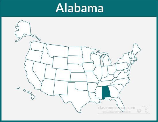 alabama map square color outline clipart