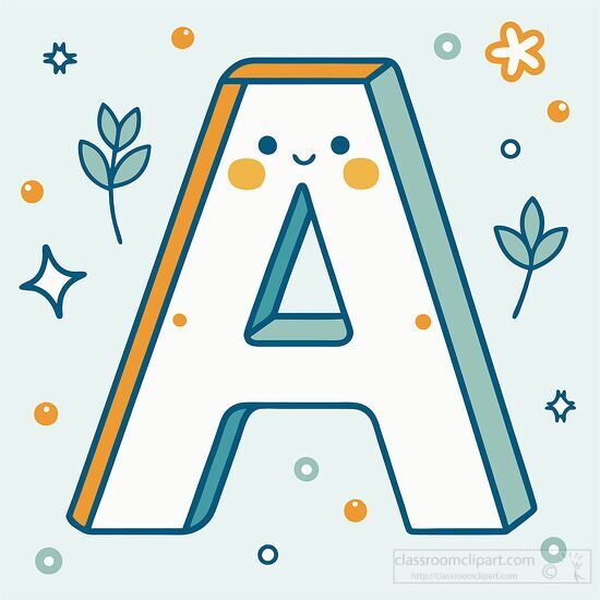 alphabet letter a kawaii style with bold line