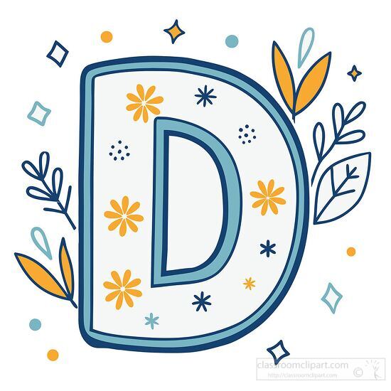 alphabet letter d kawaii style with bold line