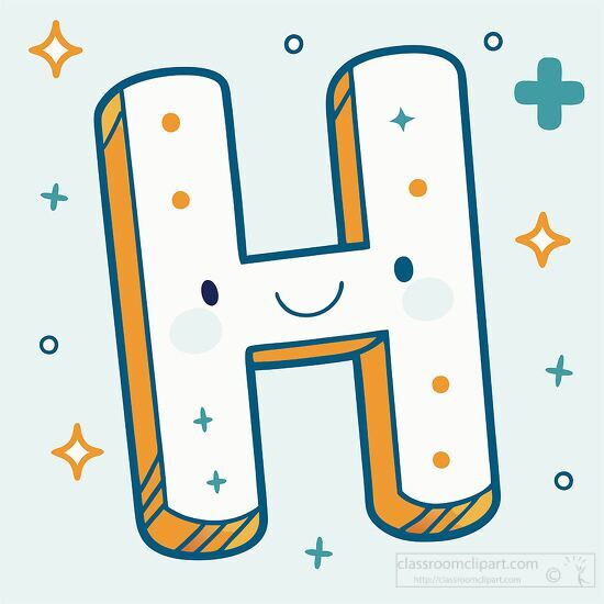 alphabet letter h kawaii style with bold line