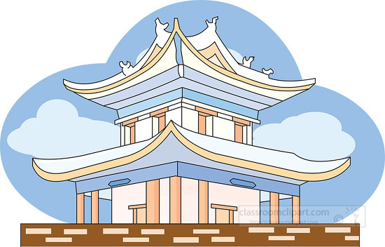 ancient chinese temple with blue sky clouds clip art