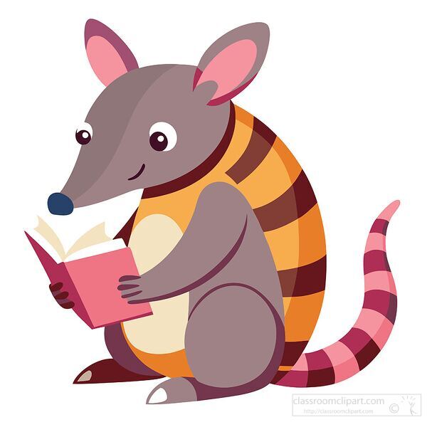 armadillo with a striped sweater reads a book