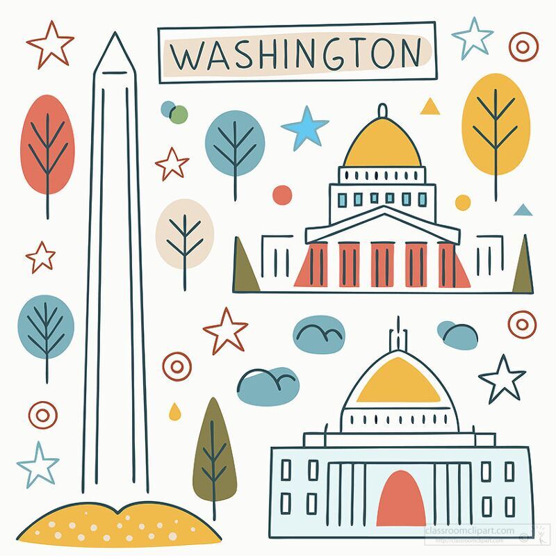 Artistic representation of iconic Washington landmarks