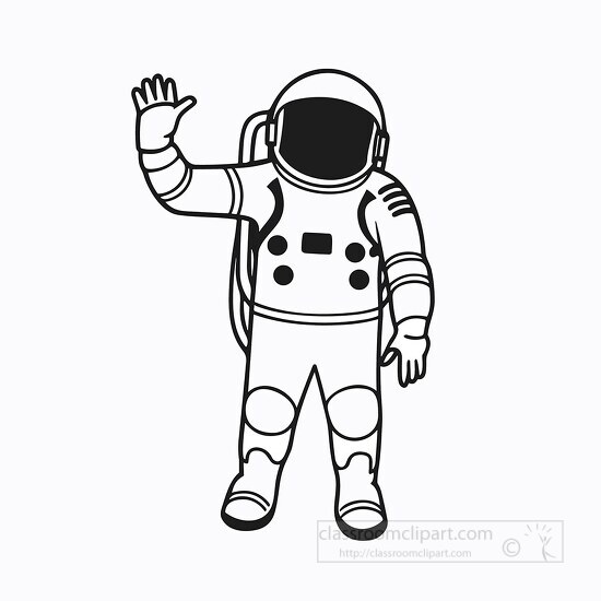 astronaut in space suit waving black outline printable clip art