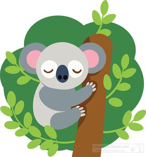 baby grey koala sleeping peacefully on a tree clipart