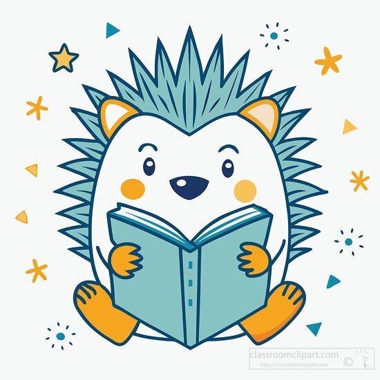 baby hedgehog reading an interesting book clipart