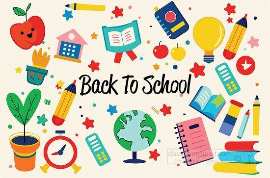 Back To School text with colorful with bright educational and sc