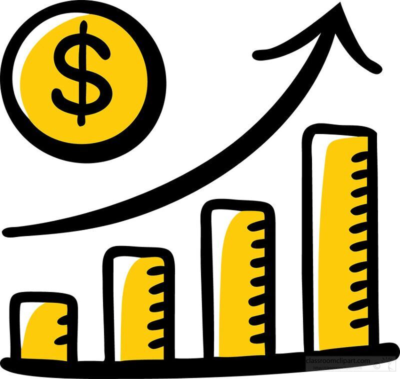 bar graph with an upward arrow and a dollar sign symbolizing financial growth or profit