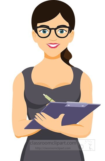 beautiful secretary writing on clipboard clipart