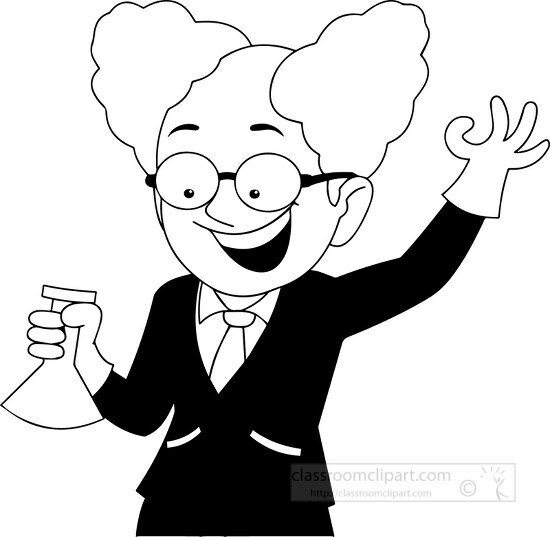 black white scientist mad clipart