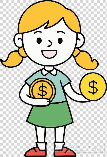 blonde girl smiling with a pile of coins transparent