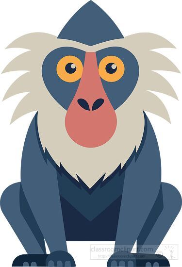 blue and white baboon with bright orange eyes