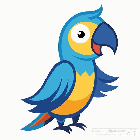 blue and yellow parrot with its beak open clipart