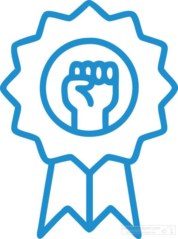 blue award ribbon line drawing with a raised fist in the center