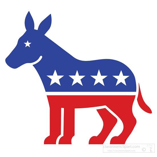 blue donkey with stars and stripes symbolizing the Democrats