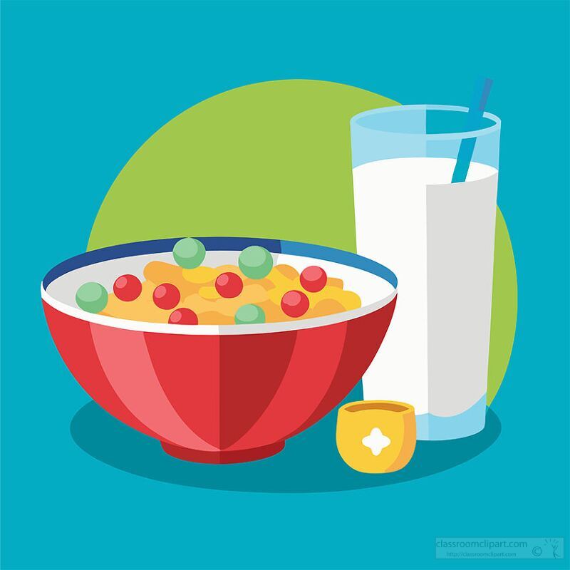 bowl of cereal with colorful fruit pieces and milk