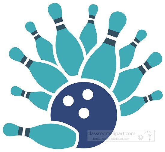 bowling pins surround a bowling ball clipart