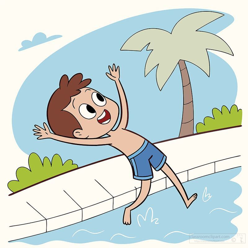 Boy Falls into a Pool Clipart