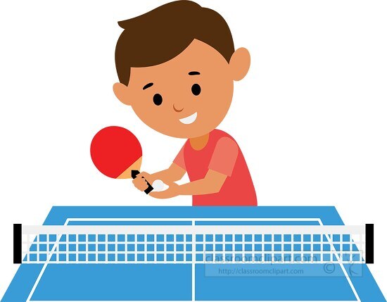 boy holding paddle playing table tennis clip art