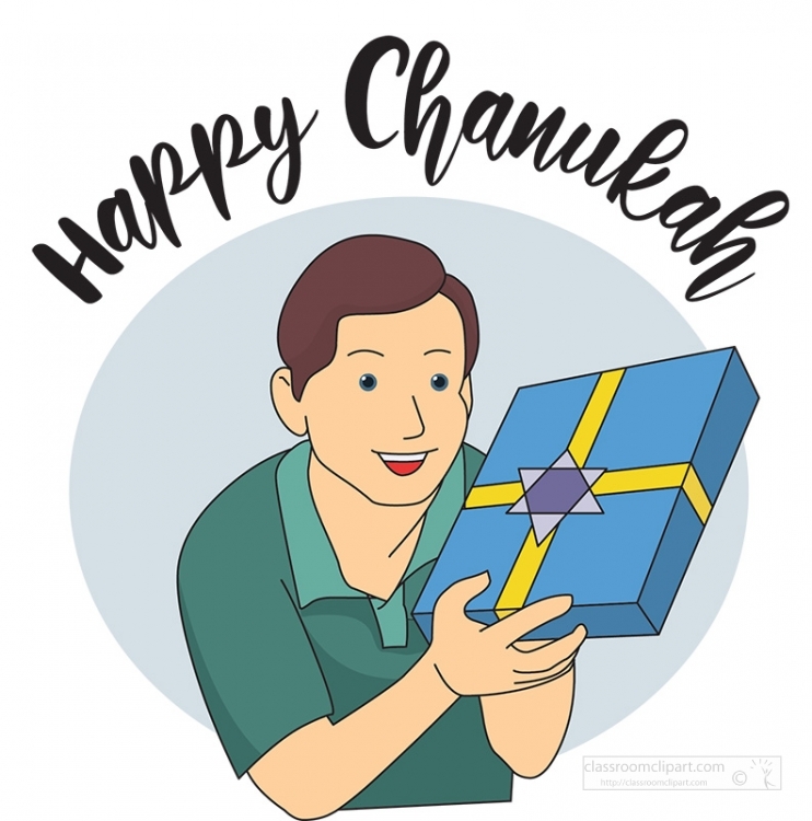 boy holds chanukah gift clipart