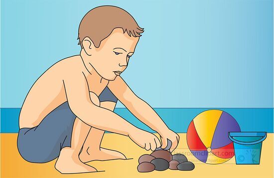 boy playing in sand with shovel and bucket