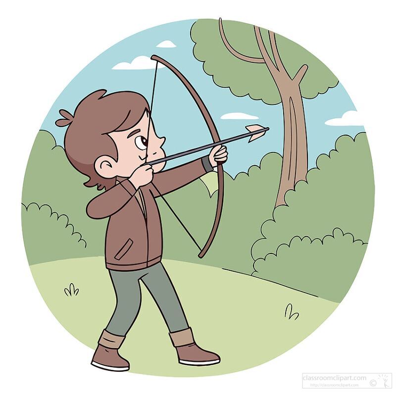 Boy Practicing Archery in Nature