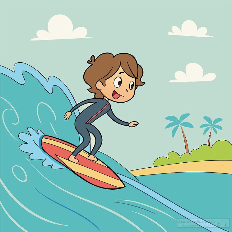 boy riding a surfboard on a big blue wave.