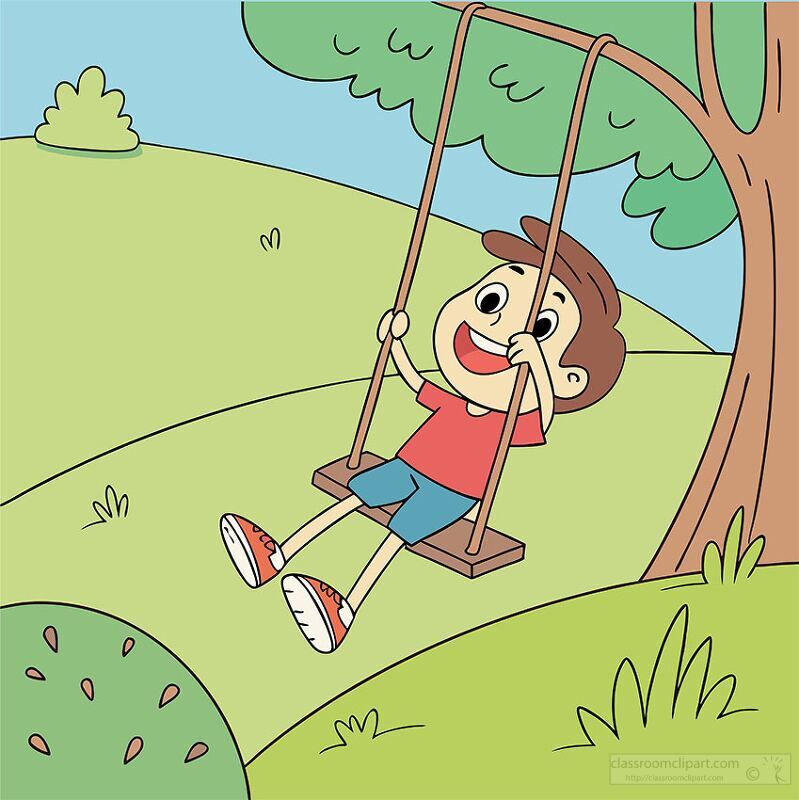 clipart of a boy enjoying a swing under a tree