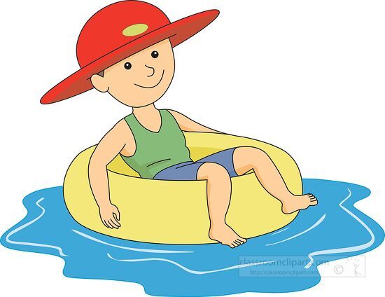 boy wearing hat in pool sitting inner tube