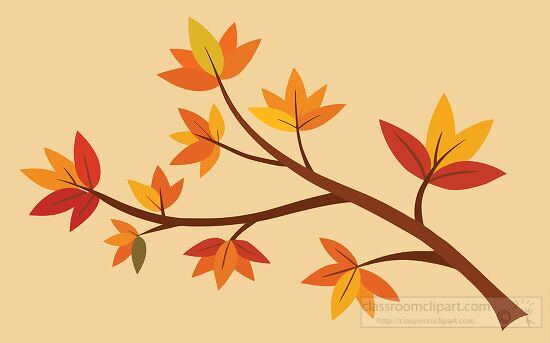 branch full of colorful fall leaves against a light background