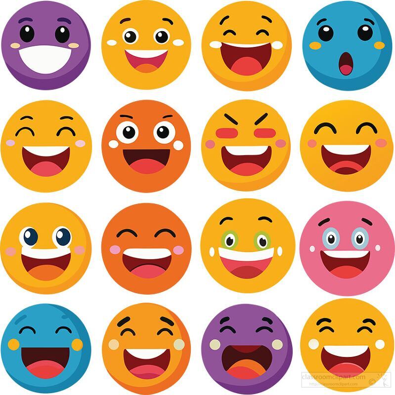 fun collection of colorful emoji faces showing different emotions