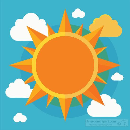 bright sun surrounded by puffy clouds clipart