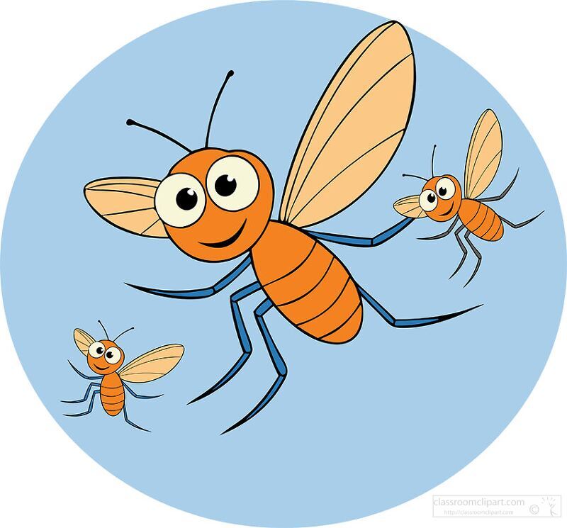 buzzing cartoon mosquitoes with detailed wing