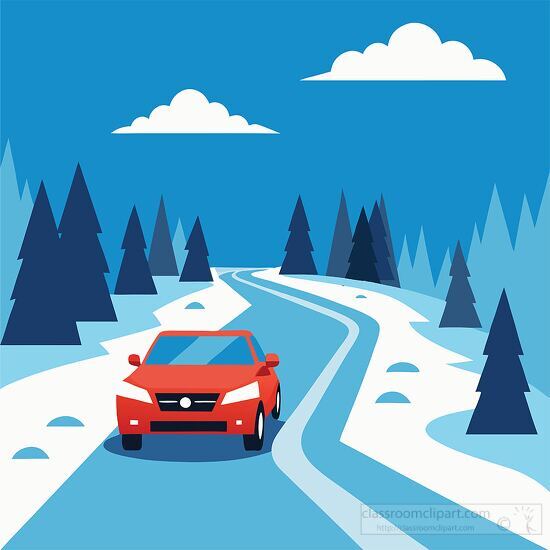 car driving on a winding road through a winter landscape