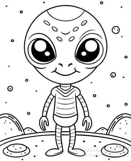 Cartoon alien character in a striped spacesuit in space