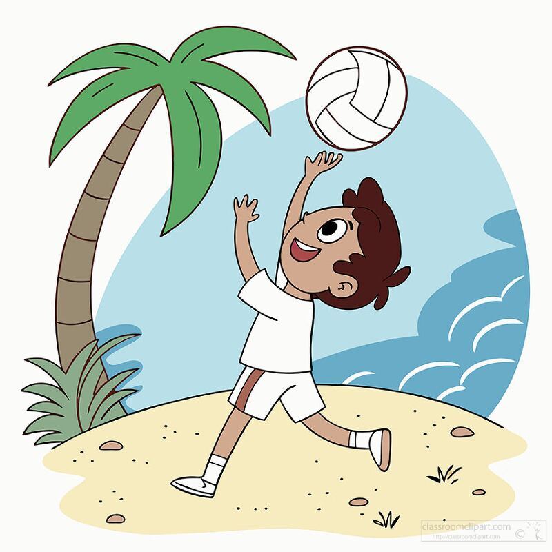 boy reaching for a ball while playing beach volley