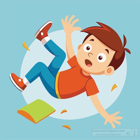 cartoon boy tumbling through the air looking excited as he falls