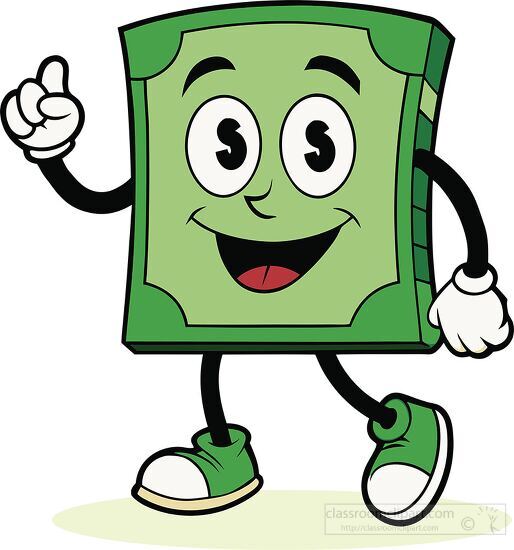 Cartoon character shaped like a dollar bill