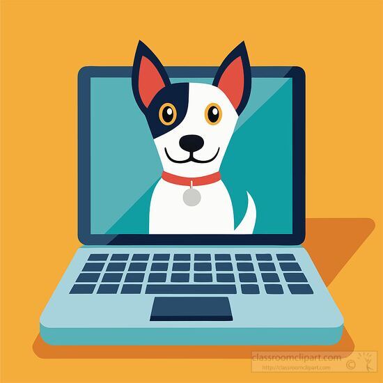 Cartoon dog with a black eye patch on a computer screen