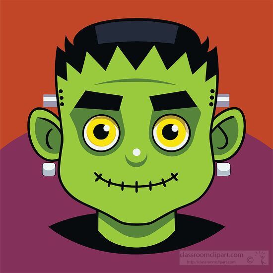 cartoon Frankenstein face with a bright green face