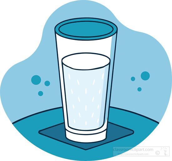 Cartoon Glass of Water with Bubbles in Blue Background