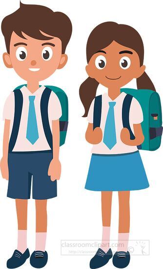 cartoon illustration of a boy and a girl in school uniforms