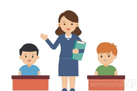 cartoon illustration of a teacher and students