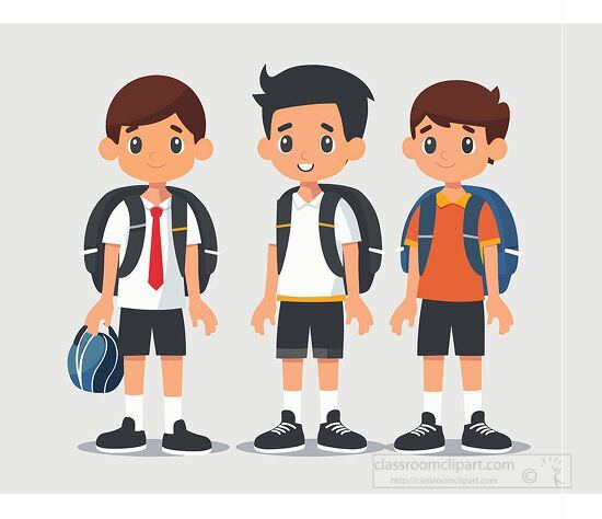 cartoon illustration of three boys in school uniforms