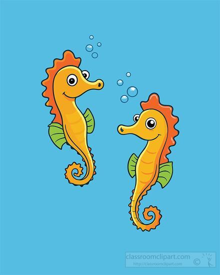 Cartoon of two yellow seahorses facing each other