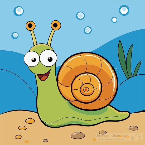 cartoon snail crawling on the ocean floor