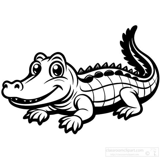 Cartoon style alligator clipart with detailed scales