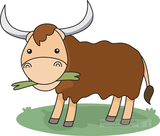 cartoon style horned ox with food in mouth clip art