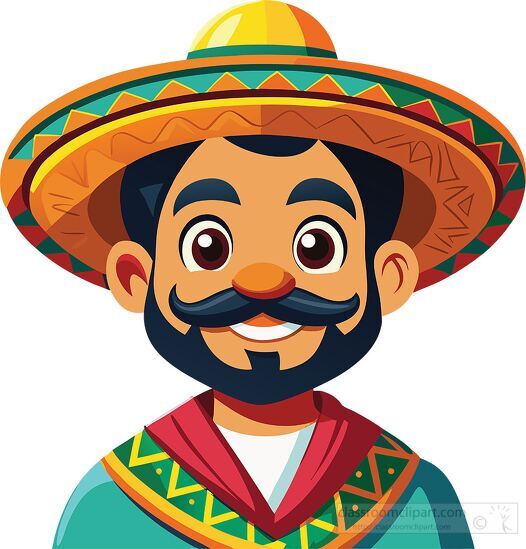 cartoon style portrait of a Mexican man in traditional attire